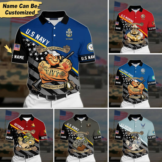 BlueJose Premium Personalised U.S Multiple Service Veteran Polo Shirt