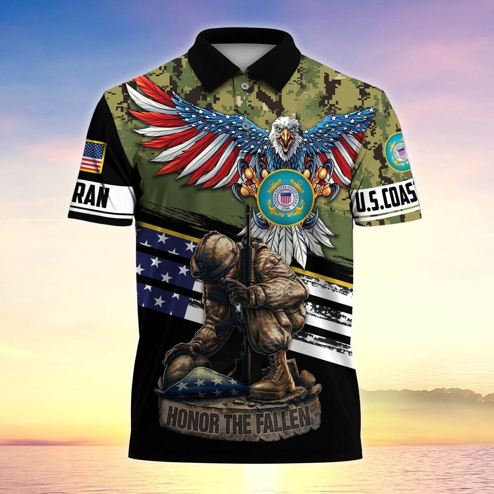 BlueJose Premium U.S Multiple Service Veteran Polo Shirt