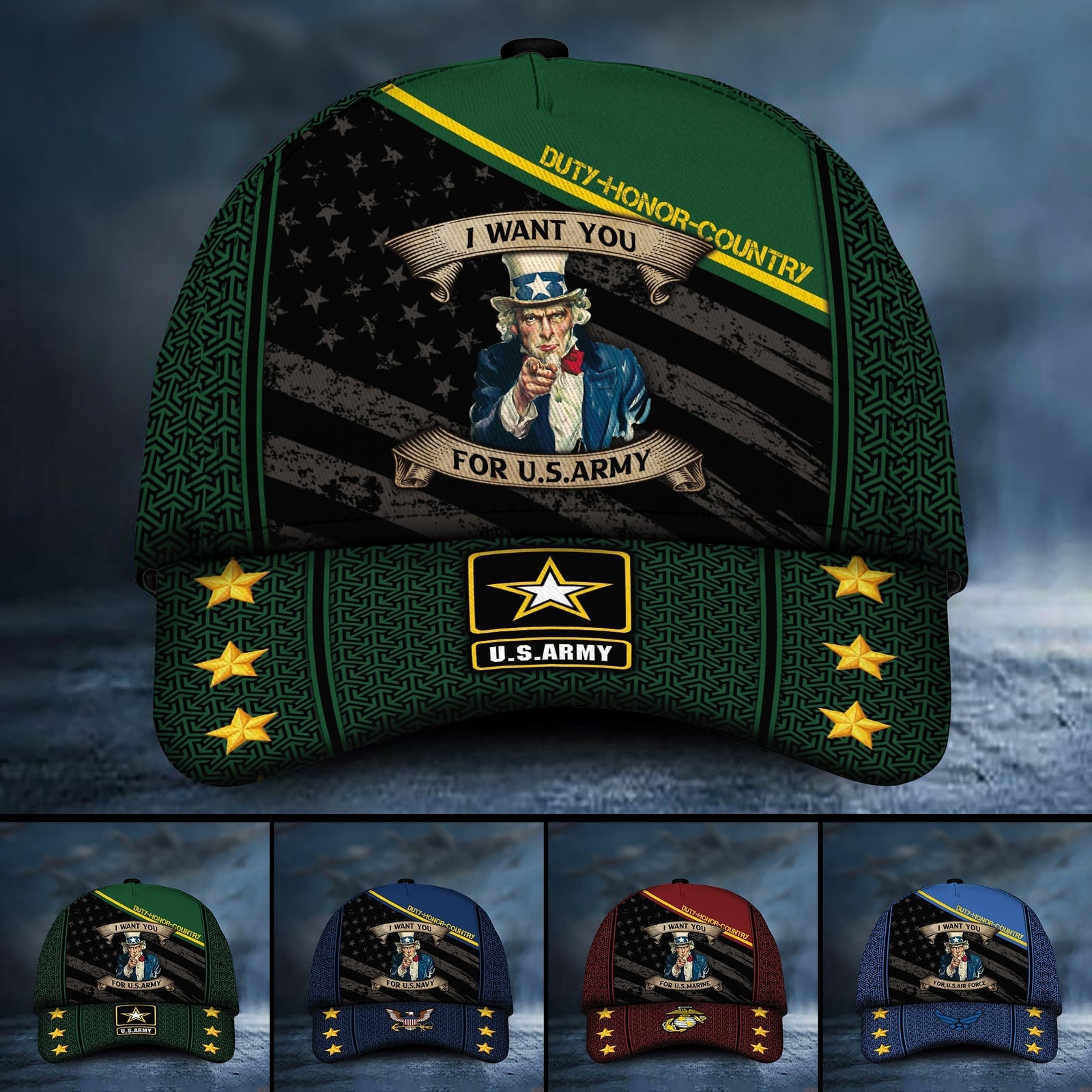 BlueJose Premium Multiple US Military Services Veteran 3D Cap PVC281201