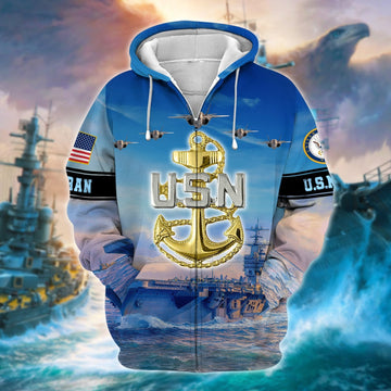 BlueJose Unique U.S. Navy Veteran Zip Hoodie