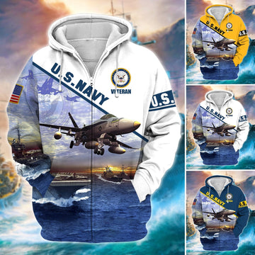 BlueJose Unique U.S. Navy Veteran Zip Hoodie