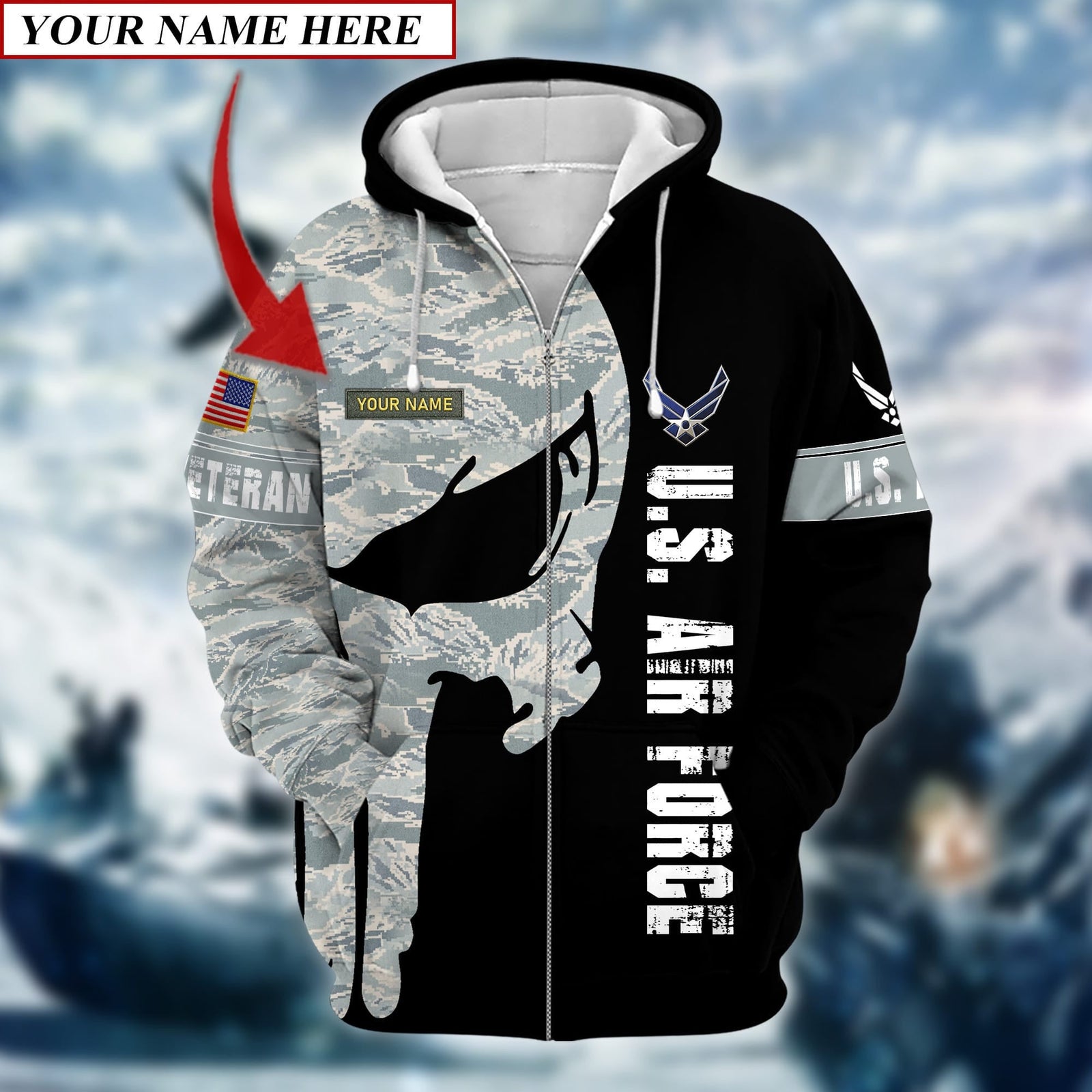 BlueJose Premium Multiple US Military Services Veteran Personalize Zip Hoodie