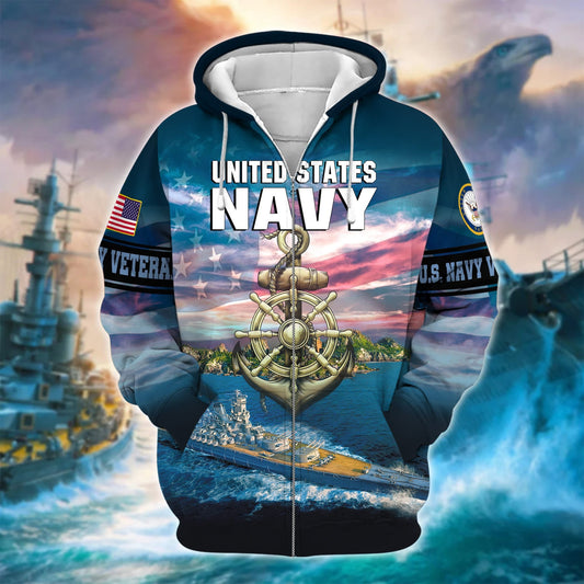 BlueJose Unique U.S. Navy Veteran Zip Hoodie