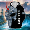 BlueJose Premium Multiple US Military Services Veteran Personalize Zip Hoodie