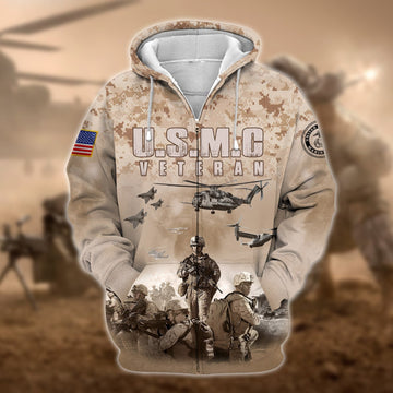 BlueJose Unique U.S. Marine Corps Veteran Zip Hoodie