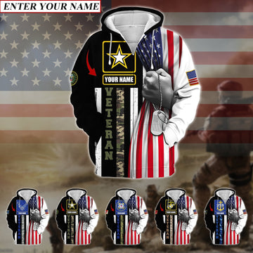 BlueJose Personalised Premium Multiple U.S Services Veteran Zip Hoodie
