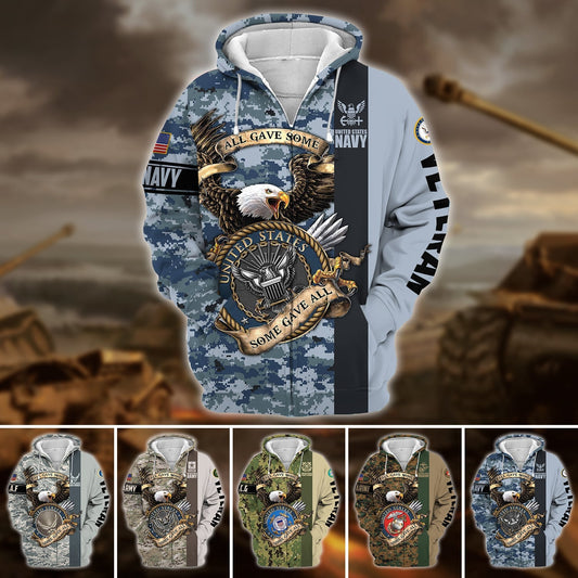 BlueJose Premium U.S Multiple Service Veteran Zip Hoodie