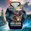 BlueJose Premium God Bless Veterans Zip Hoodie