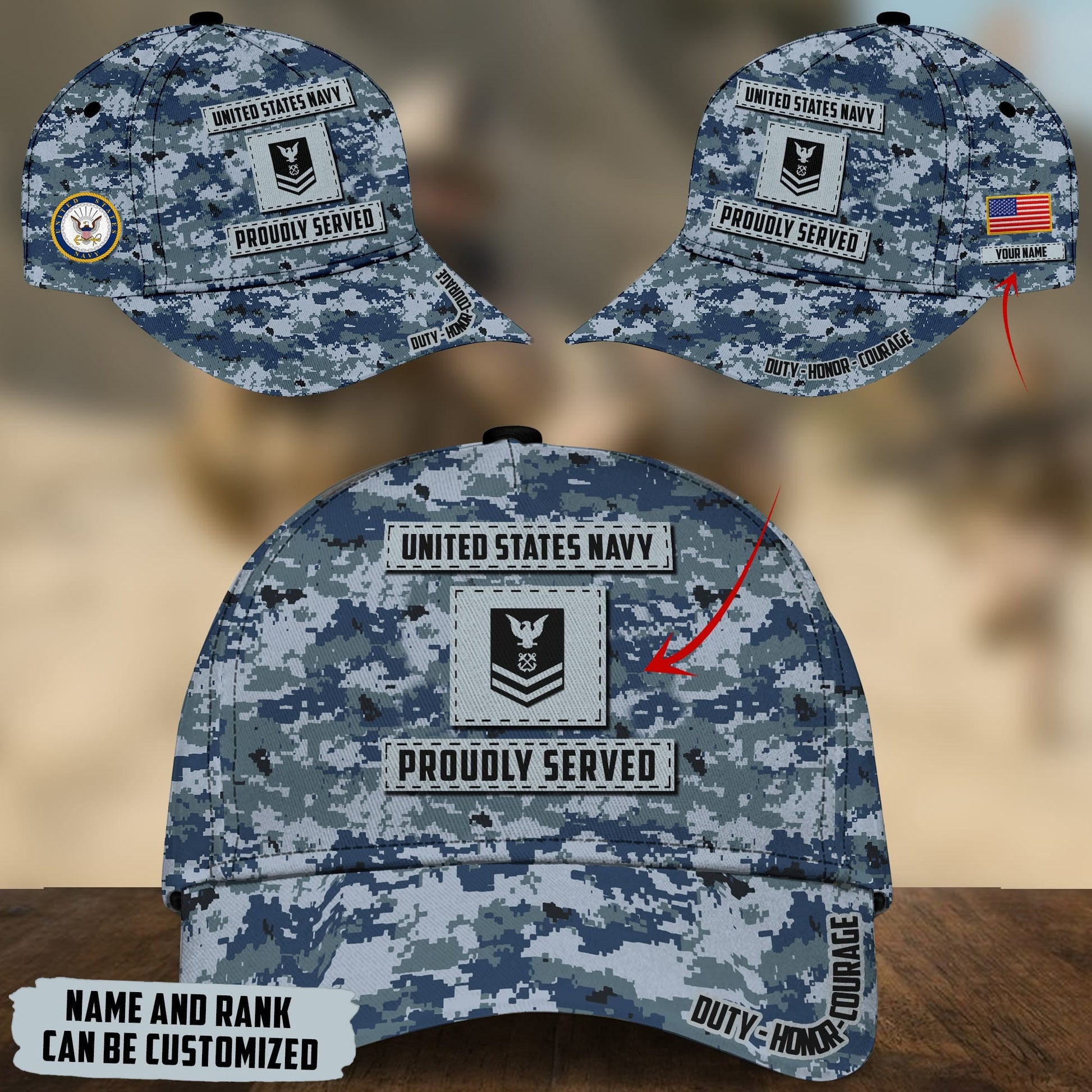 BlueJose Unique Personalised U.S Multiple Service Veteran 3D Cap PVC030303