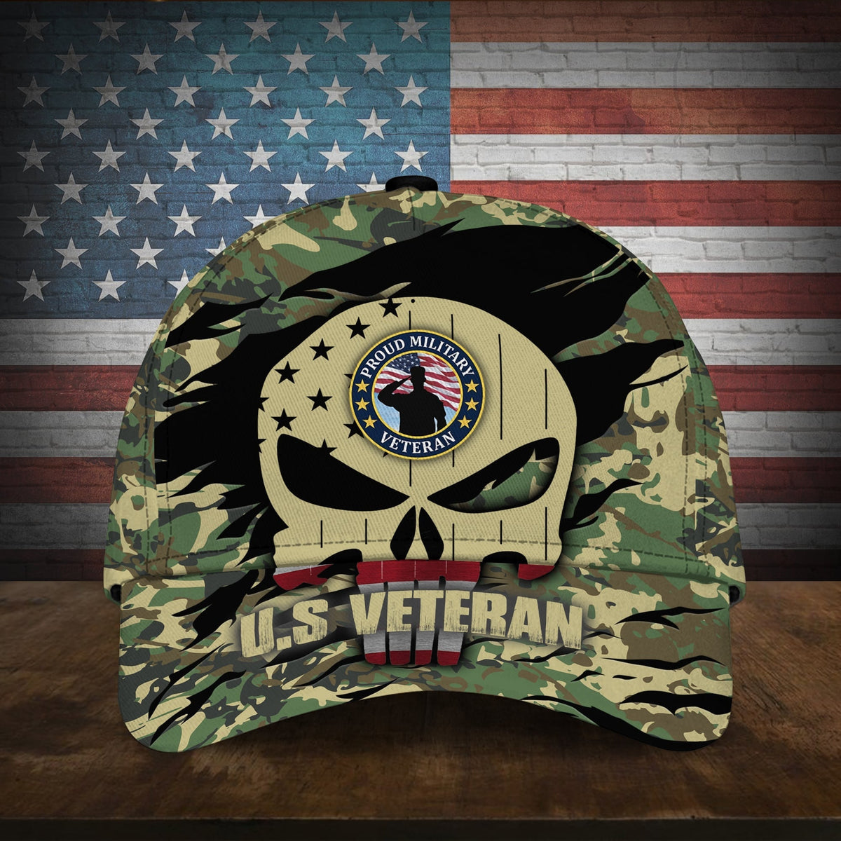 BlueJose Colorful Puniskull Multiservice U.S Veteran Cap