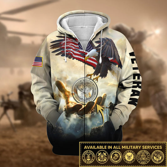 BlueJose Premium God Bless US Veteran Zip Hoodie