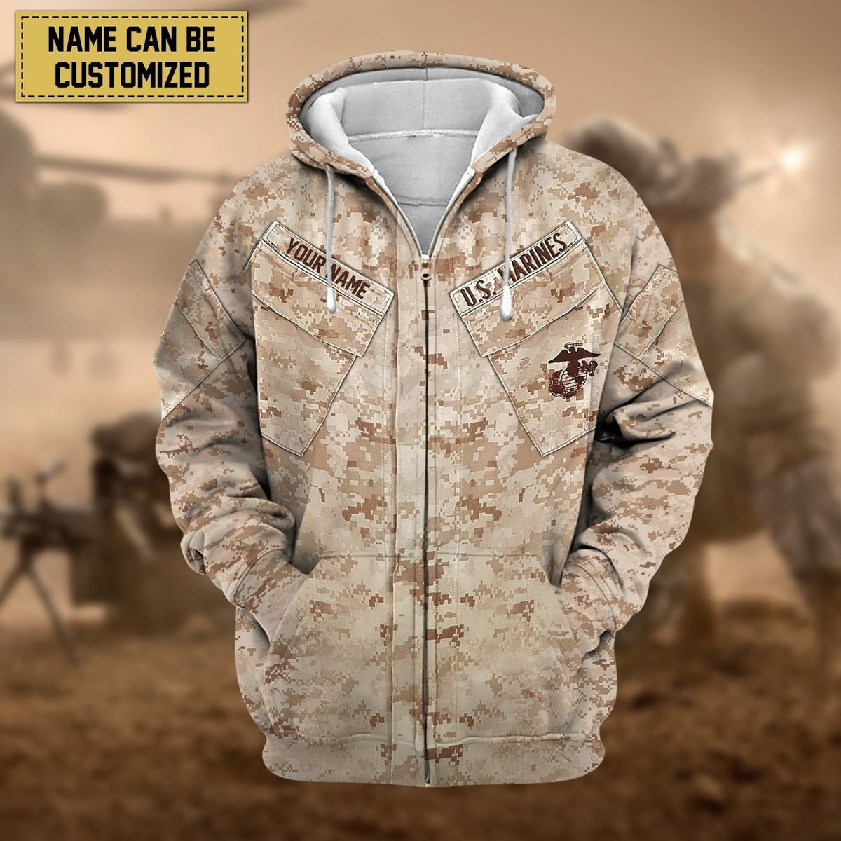 BlueJose Premium Personalised US Veteran Zip Hoodie Fleece