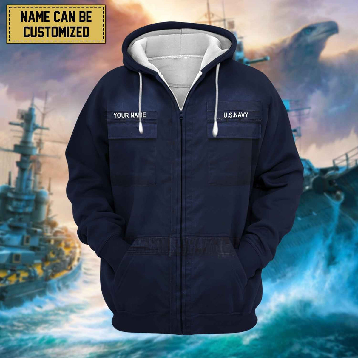 BlueJose Premium Personalised US Veteran Zip Hoodie Fleece
