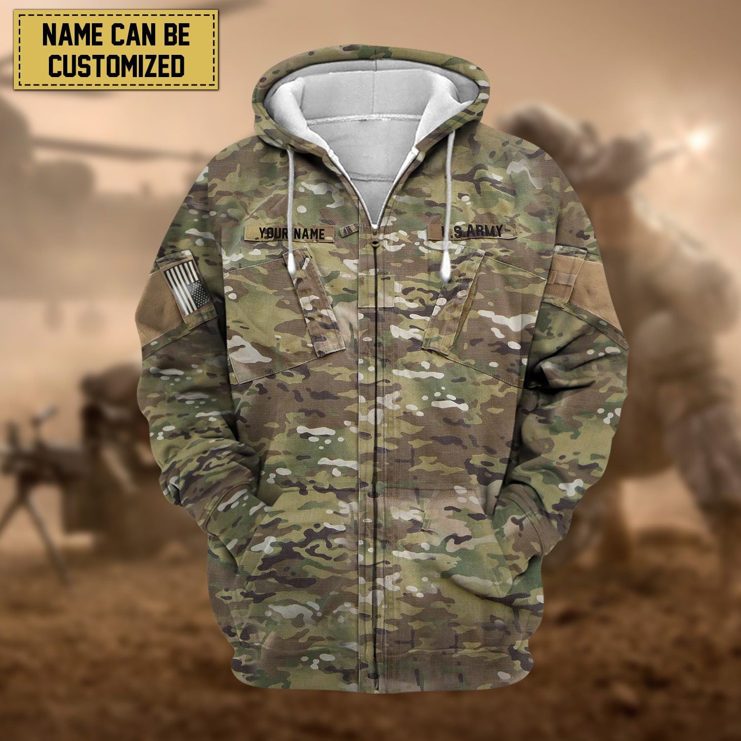 BlueJose Premium Personalised US Veteran Zip Hoodie Fleece