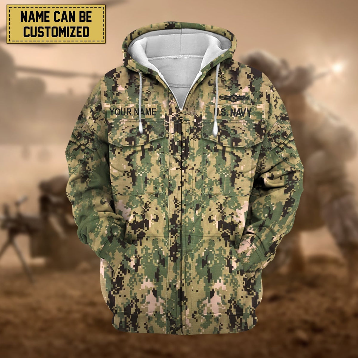 BlueJose Premium Personalised US Veteran Zip Hoodie Fleece