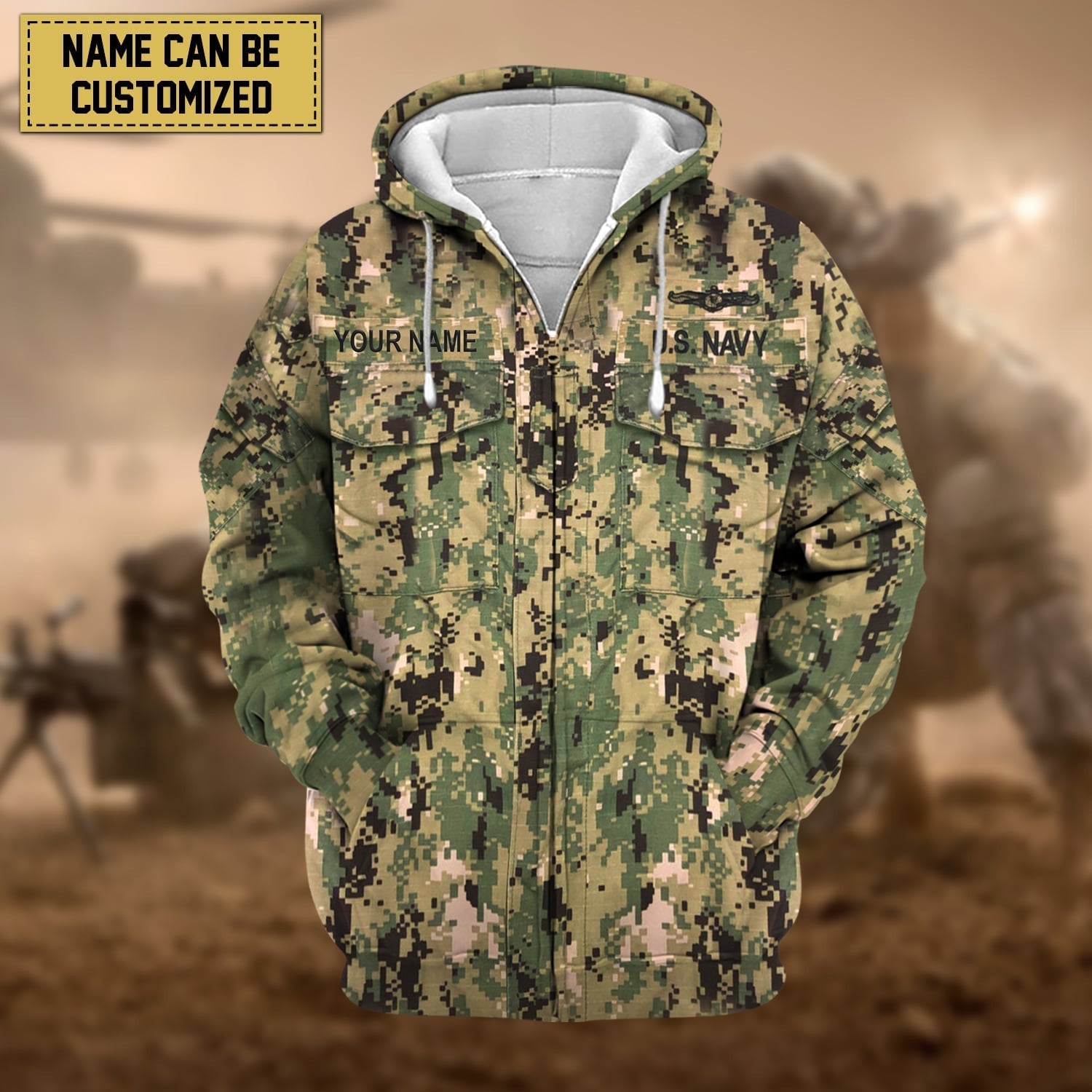 BlueJose Premium Personalised US Veteran Zip Hoodie Fleece