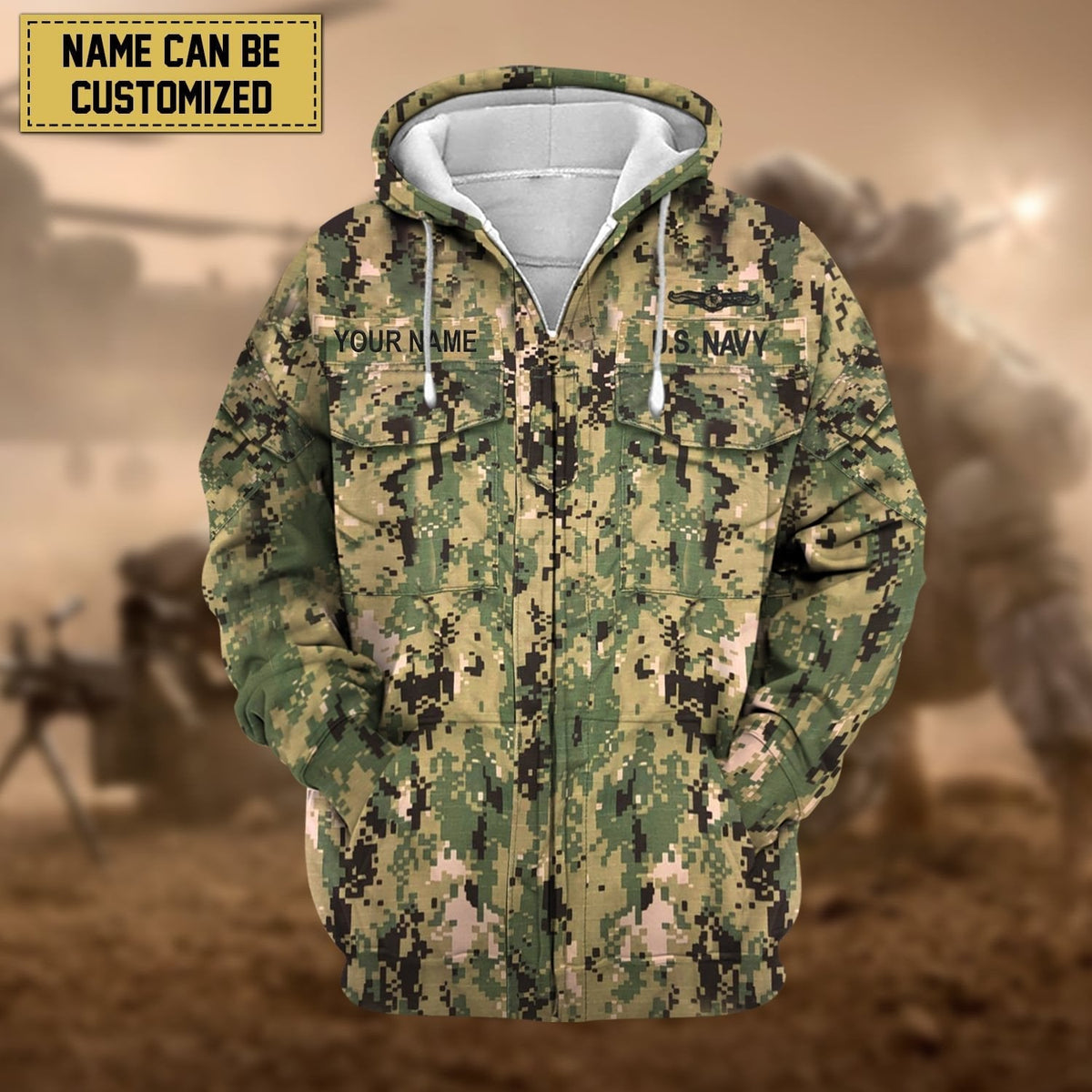 BlueJose Premium Personalised US Veteran Zip Hoodie Fleece