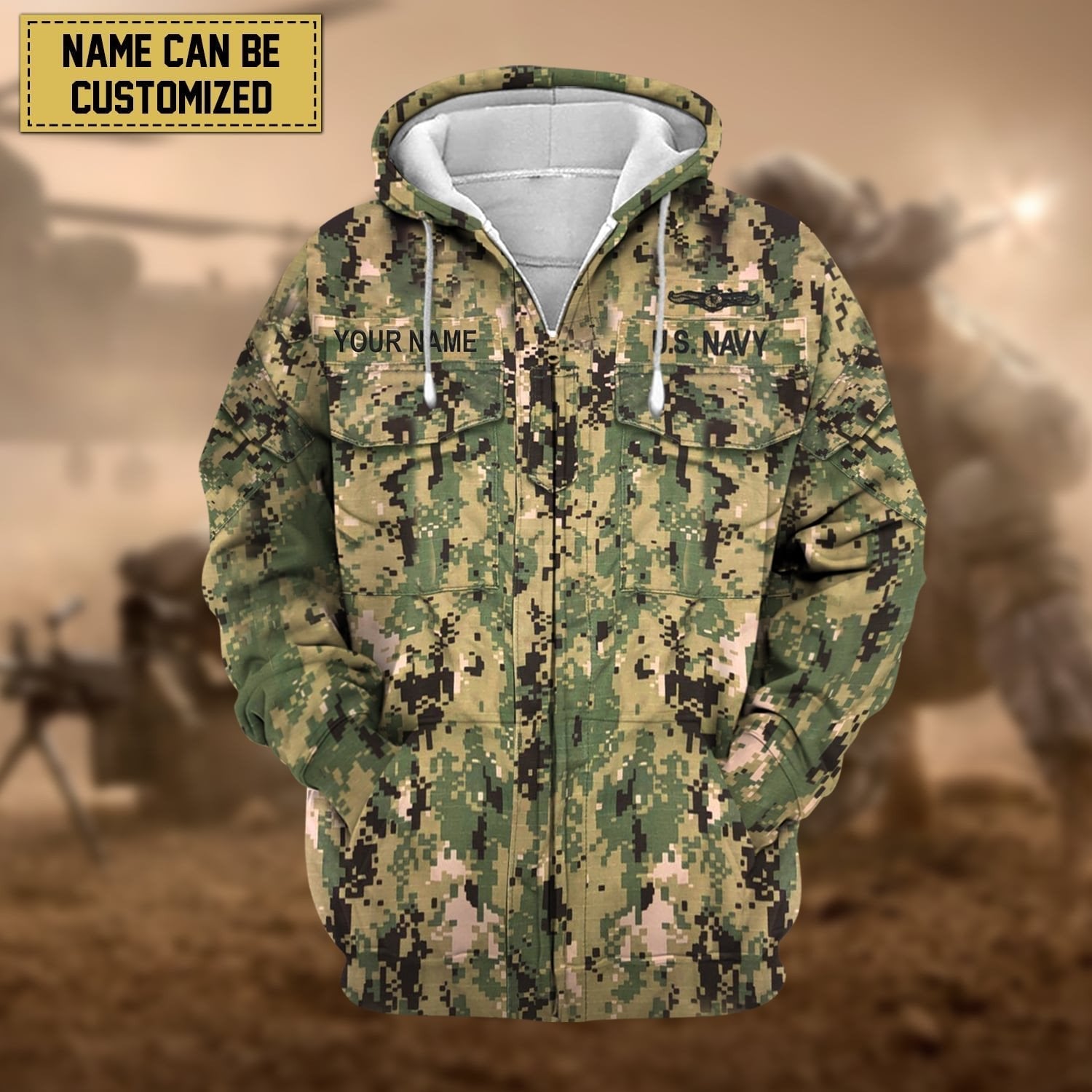 BlueJose Premium Personalised US Veteran Zip Hoodie Fleece