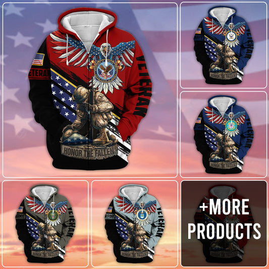 BlueJose Premium Honor The Fallen US Veteran Zip Hoodie