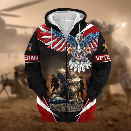 BlueJose Premium Honor The Fallen US Veteran Zip Hoodie