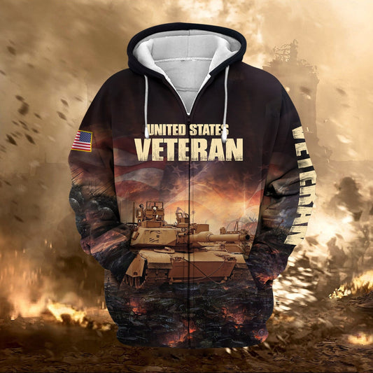 BlueJose Unique US Veteran Zip Hoodie