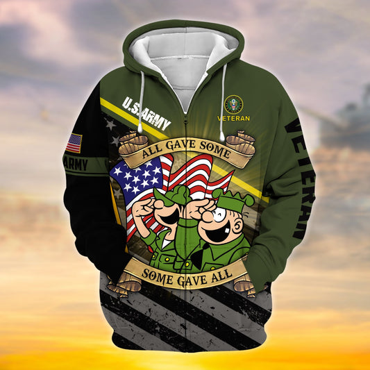BlueJose Premium Proudly Served Multiservice US Veteran Zip Hoodie