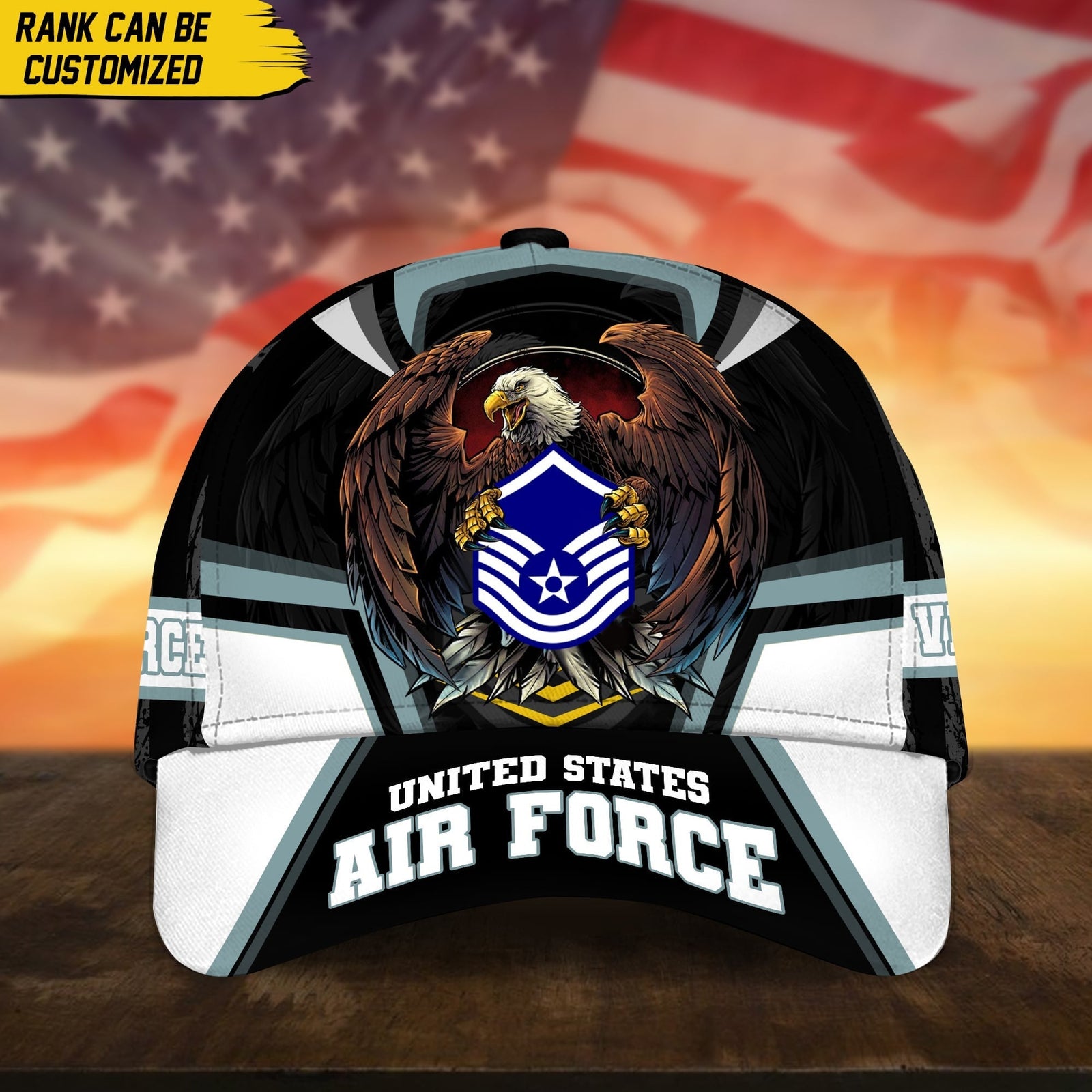 BlueJose Premium Personalized Custom Rank US Veteran Cap