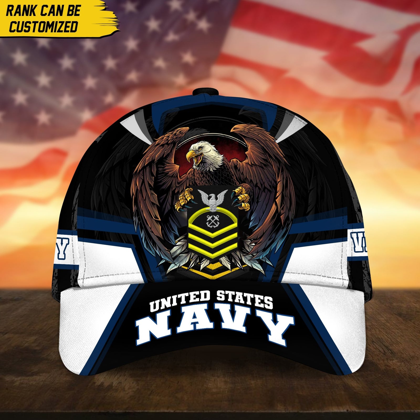 BlueJose Premium Personalized Custom Rank US Veteran Cap