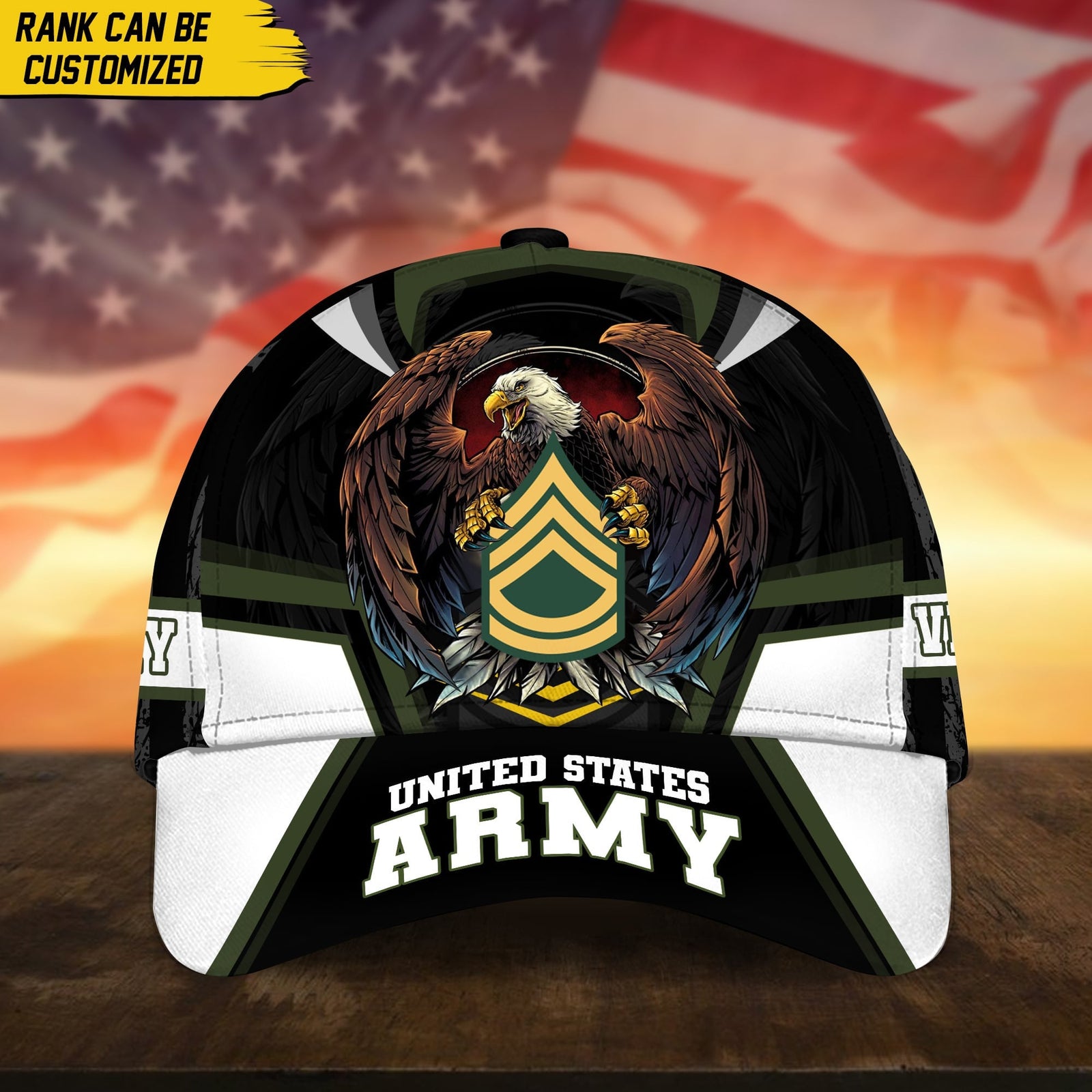 BlueJose Premium Personalized Custom Rank US Veteran Cap