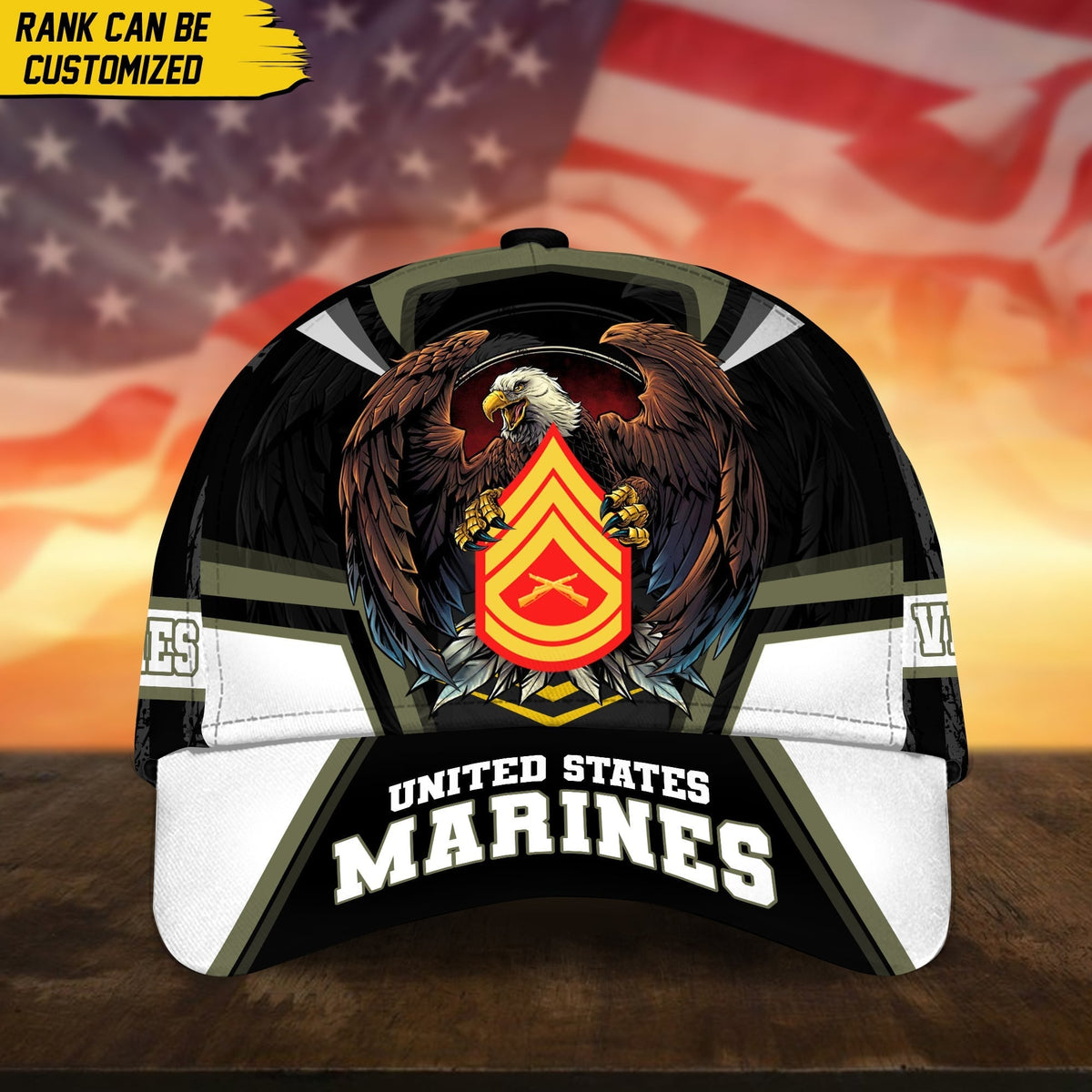 BlueJose Premium Personalized Custom Rank US Veteran Cap
