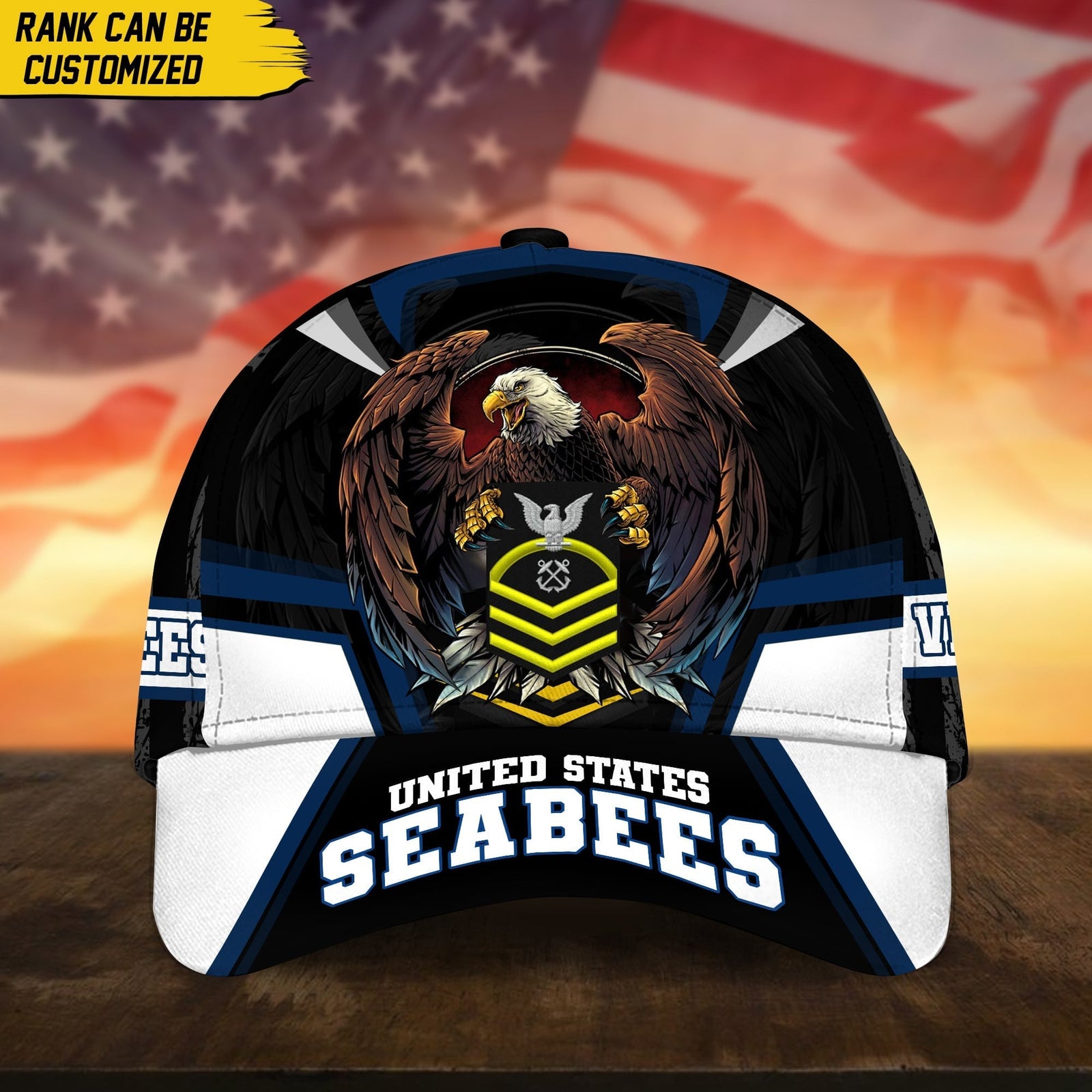 BlueJose Premium Personalized Custom Rank US Veteran Cap
