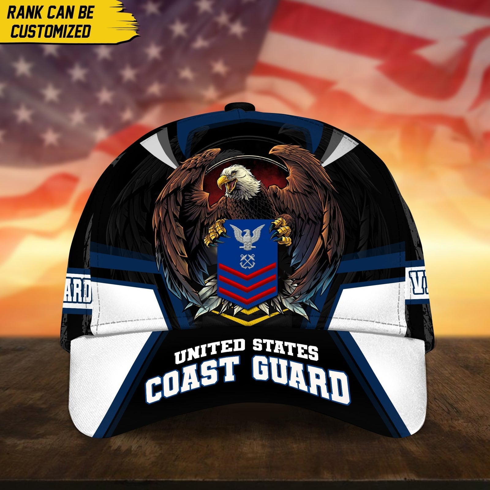 BlueJose Premium Personalized Custom Rank US Veteran Cap