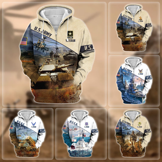 BlueJose Premium Proudly Served US Veteran Zip Hoodie