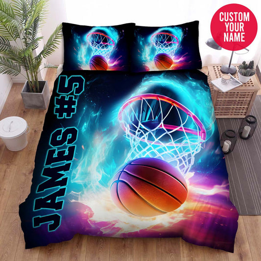 BlueJose Personalized Basketball Hoop Swirl Light Custom Name Duvet Cover Bedding Set