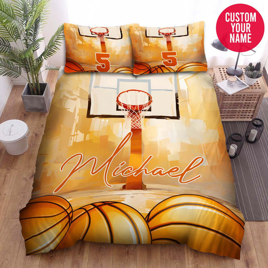BlueJose Personalized Basketball Yellow Court Custom Name Duvet Cover Bedding Set