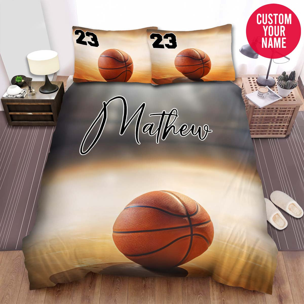 BlueJose Personalized Basketball In The Ground Custom Name Duvet Cover Bedding Set