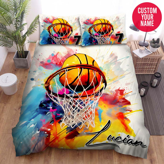 BlueJose Personalized Basketball Watercolor Artwork Custom Name Duvet Cover Bedding Set