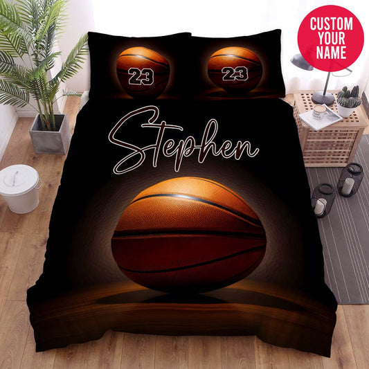 BlueJose Personalized Basketball Black Background Custom Name Duvet Cover Bedding Set