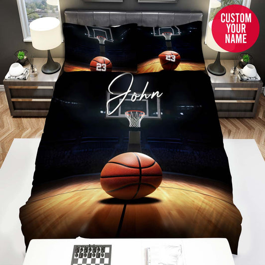BlueJose Personalized Basketball Ball On The Court Custom Name Duvet Cover Bedding Set