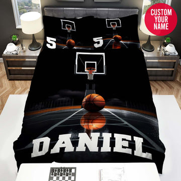BlueJose Personalized Basketball In Black Basketball Court Custom Name Duvet Cover Bedding Set
