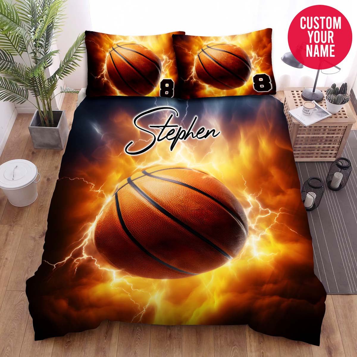 BlueJose Personalized Basketball Thunder Custom Name Duvet Cover Bedding Set