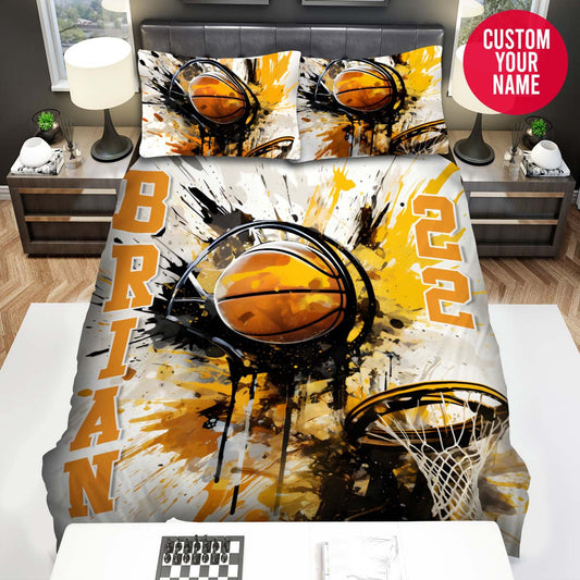 BlueJose Personalized Basketball Court And Ball Artwork Custom Name Duvet Cover Bedding Set