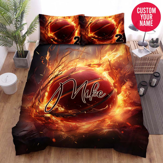 BlueJose Personalized Basketball Fire Energy Custom Name Duvet Cover Bedding Set
