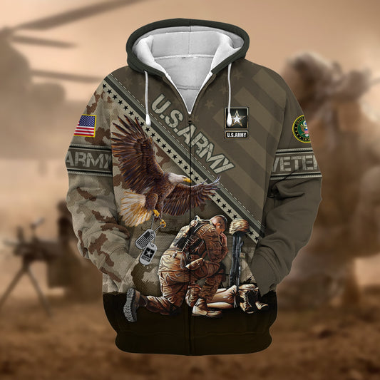 BlueJose Premium Proudly Served US Veteran Zip Hoodie