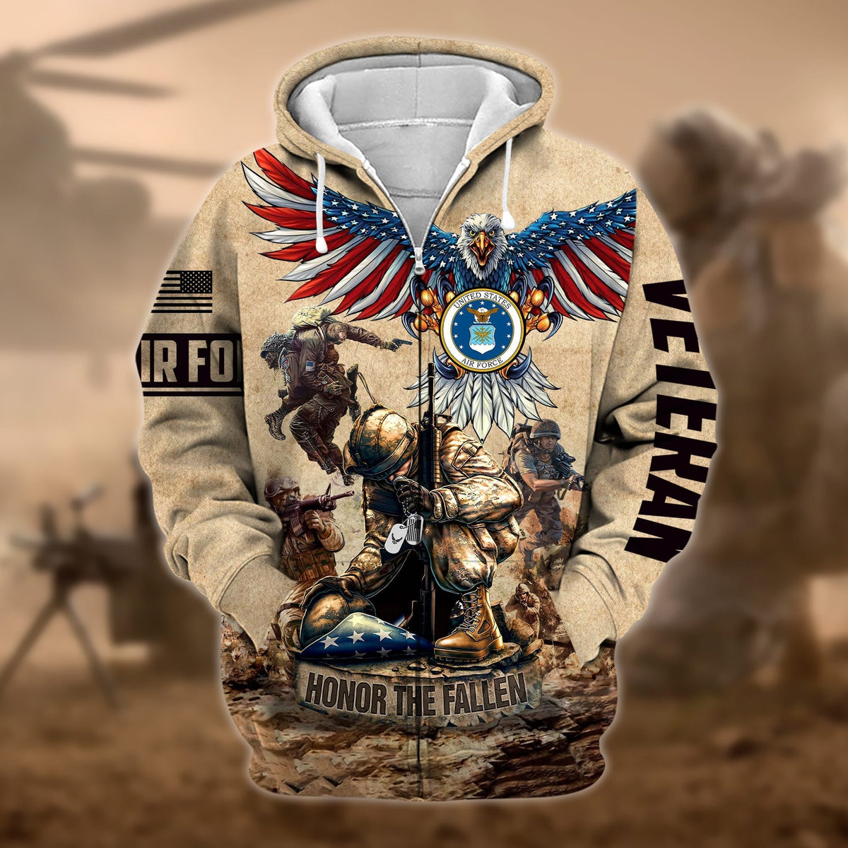 BlueJose Premium Honoring All Who Served US Veteran Zip Hoodie