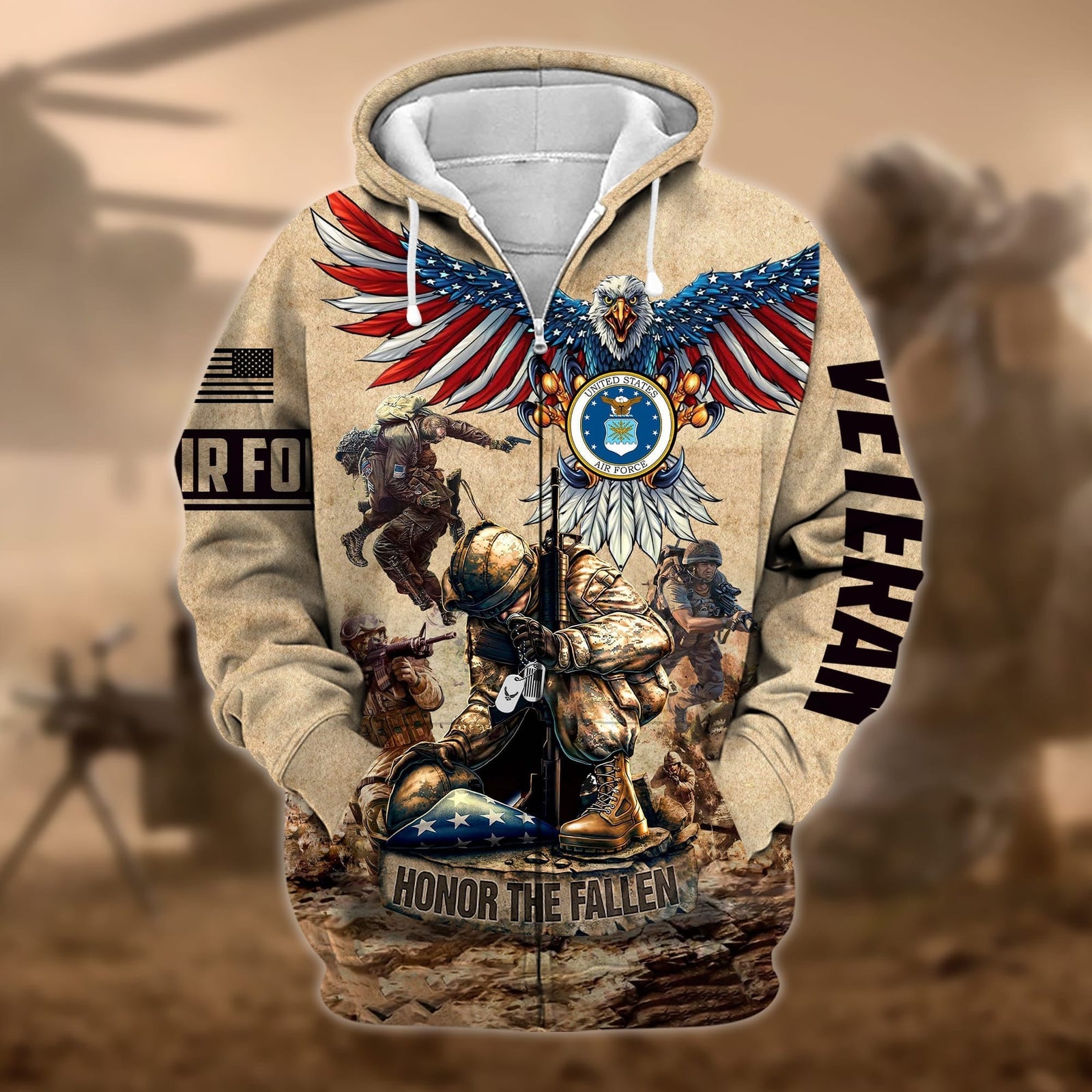 BlueJose Premium Honoring All Who Served US Veteran Zip Hoodie