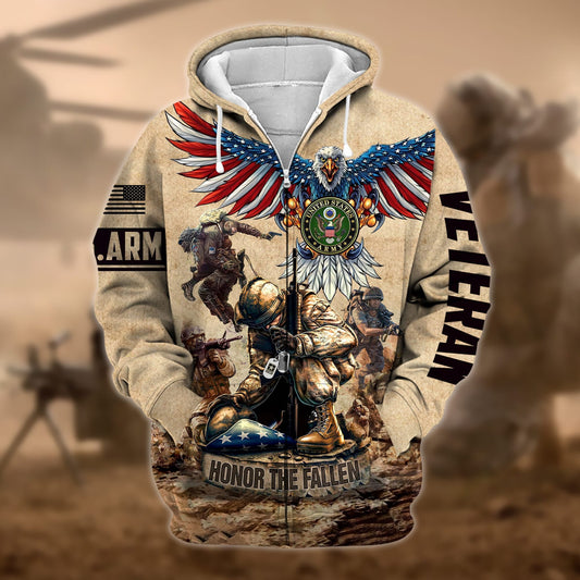 BlueJose Premium Honoring All Who Served US Veteran Zip Hoodie