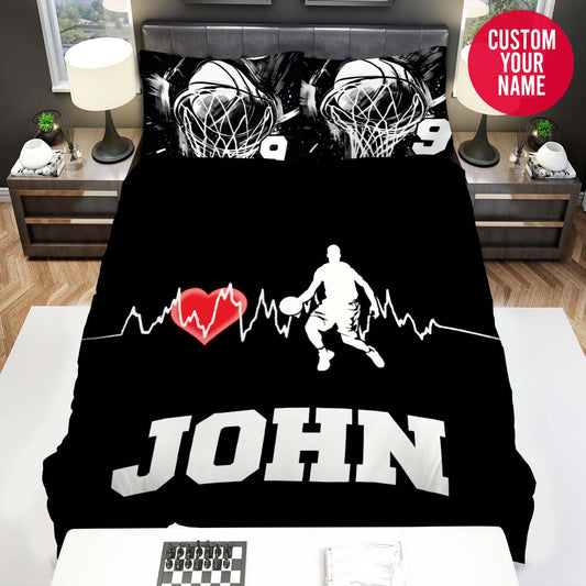BlueJose Personalized Basketball Heartbeat Player Custom Name Duvet Cover Bedding Set