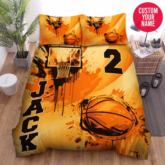 BlueJose Personalized Basketball Ball Orange Background Custom Name Duvet Cover Bedding Set