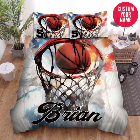 BlueJose Personalized Basketball Hoop Artwork Custom Name Duvet Cover Bedding Set